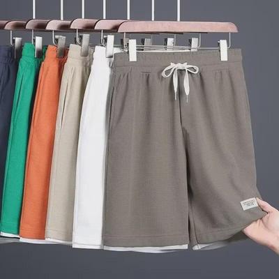 Herren-Shorts im Hongkong-Stil mit Farbblock-Waffelmuster – lockere, lässige Zwei-in-Eins-Sommersportbekleidung