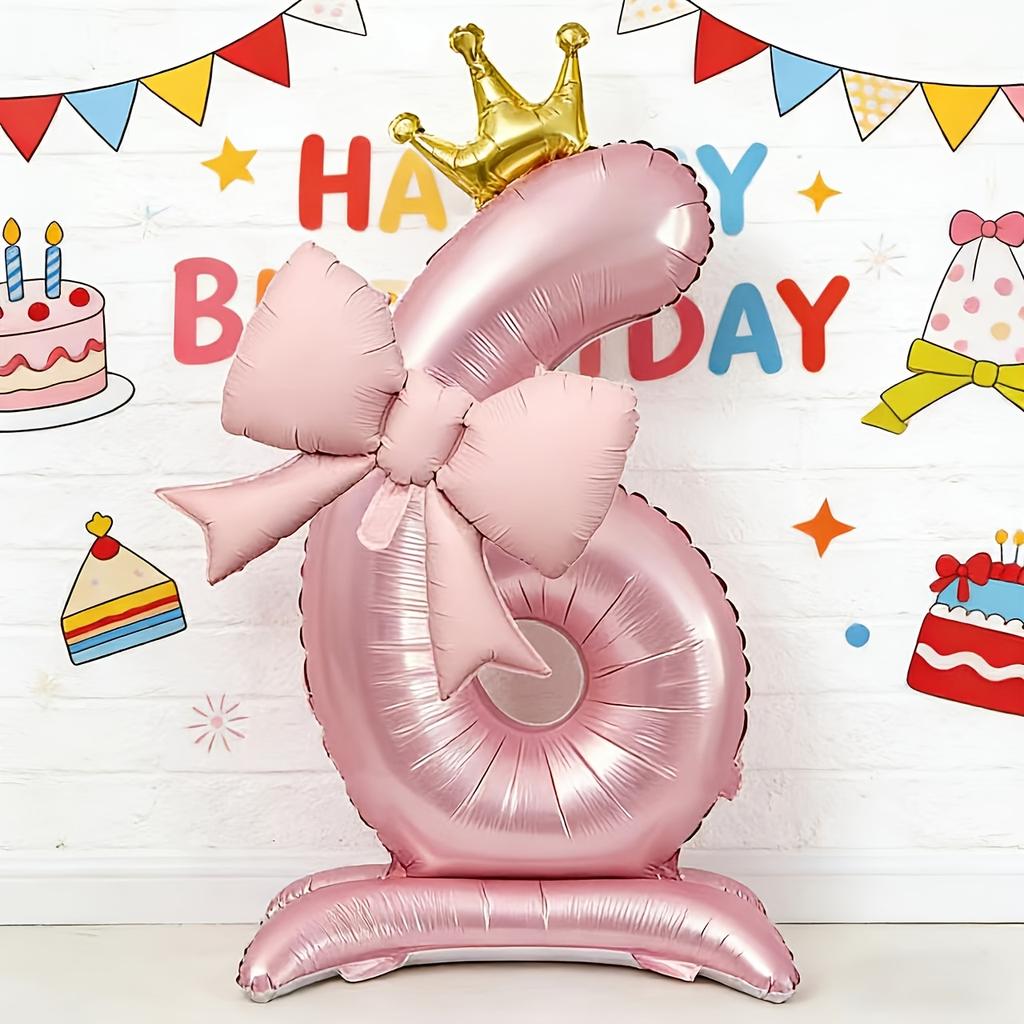 40inch Pink Crown Aluminum Foil Number 1st Balloon with Pink Bow Balloon for Birthday Party Decor Supplies Girls First Birthday