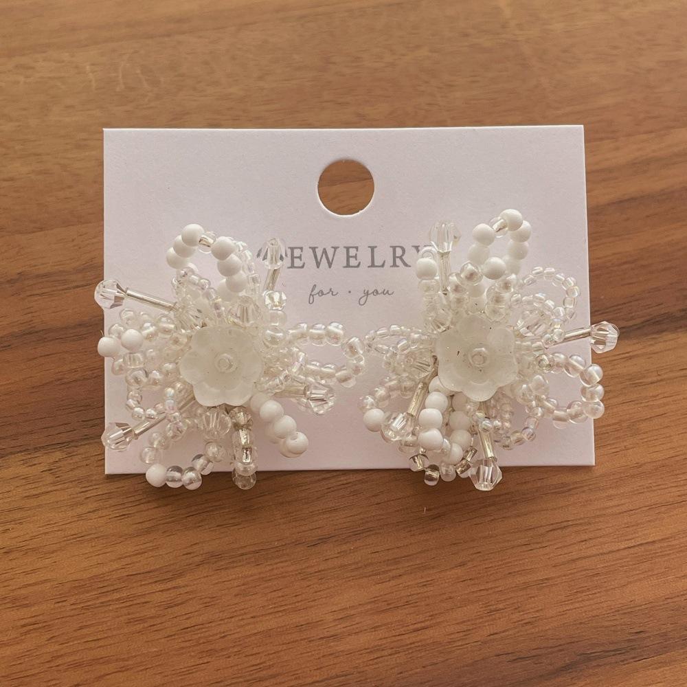 Beaded Flower Earrings Sweet Stylish Design Women Jewelry
