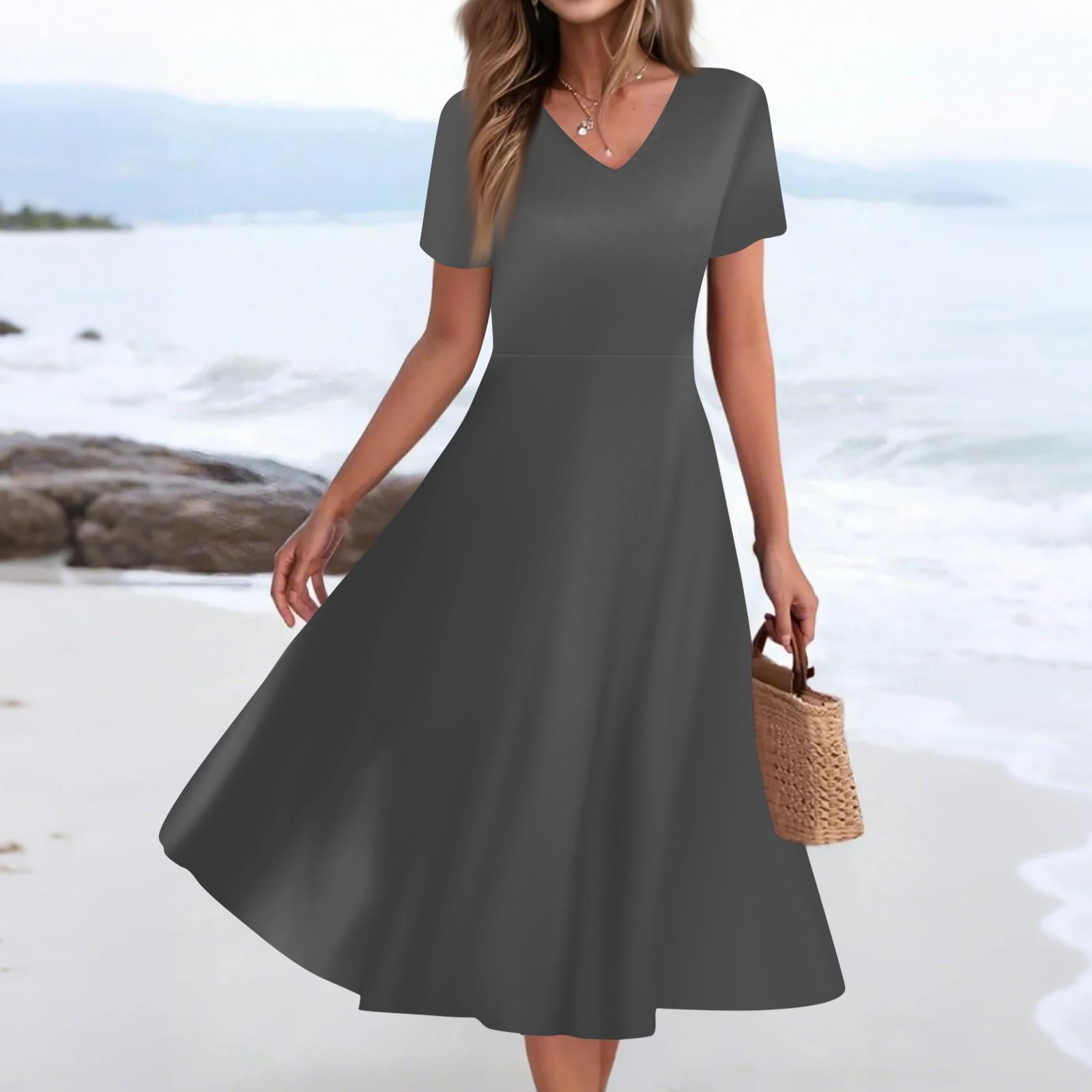 

Женское летнее повседневное модное платье с принтом и карманом, коротким рукавом и V-образным вырезом XL