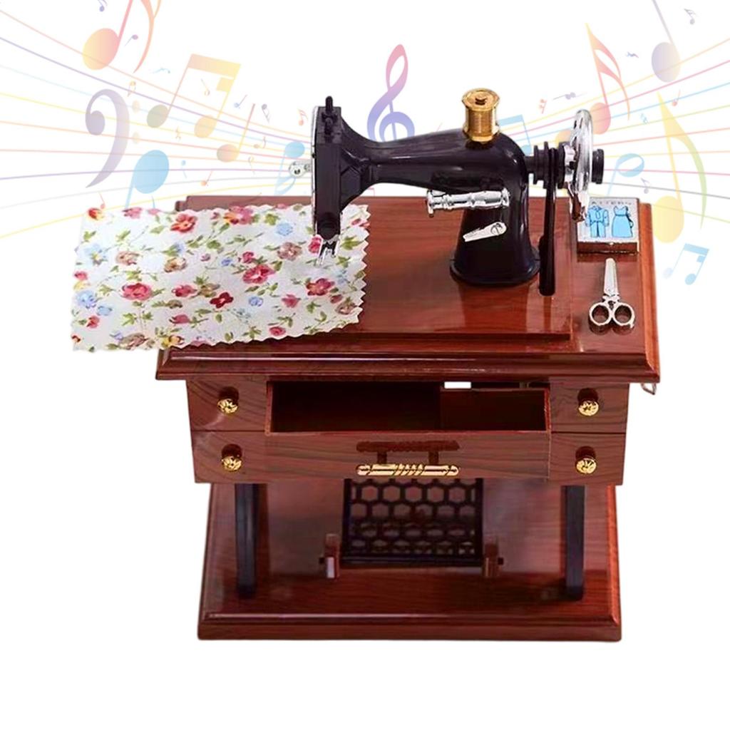 Mini Sewing Machine Music Box Hand-Crank Decoration Music Box Retro Aesthetic Sewing Machine Decoration Gift For Wedding Party
