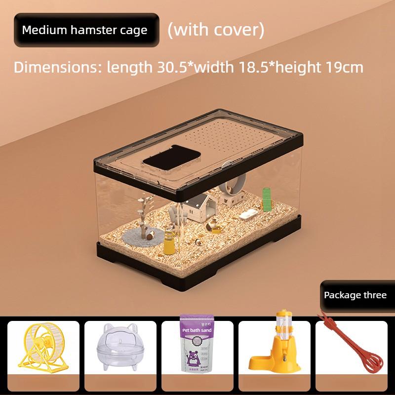 

Hamster Cage Acrylic Transparent Luxury Villa Feeding Box Gold Bear Cages with Lid Breathable DIY Landscaping Hamster House
