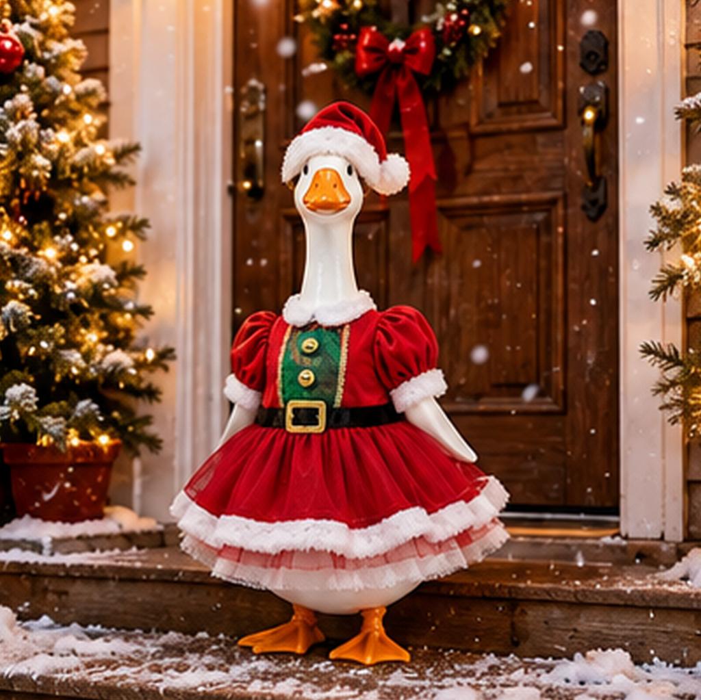 Weihnachts-Veranda-Gans-Outfit 23 Zoll Feiertagsstatue Kleid Kostüm mit festlichem Winterthema für die Außendekoration des Gartens
