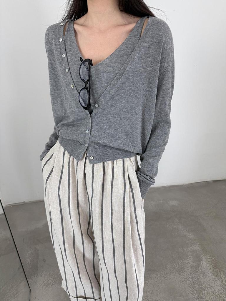 Lu Xi Japanese Retro Linen Striped Wide-Leg Pants - Spring 2026