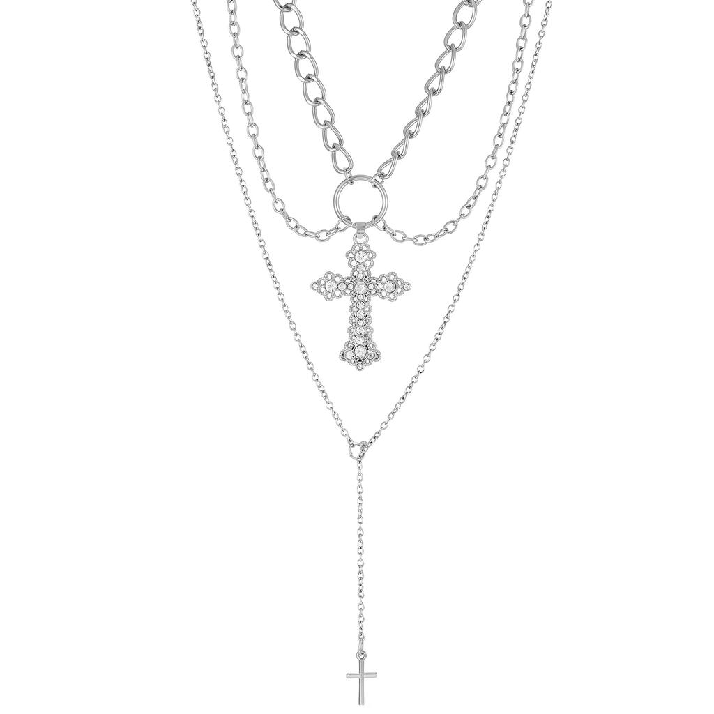 New Arrival Vintage Pearl Cross Pendant Punk Versatile Multi Layered Necklace