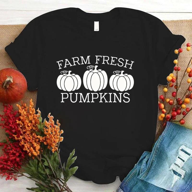 Koszulka z nadrukiem dyni Farm Fresh Fashion Unisex Krótki Rękaw Letnia Chłodna Top Tee Hip Hop