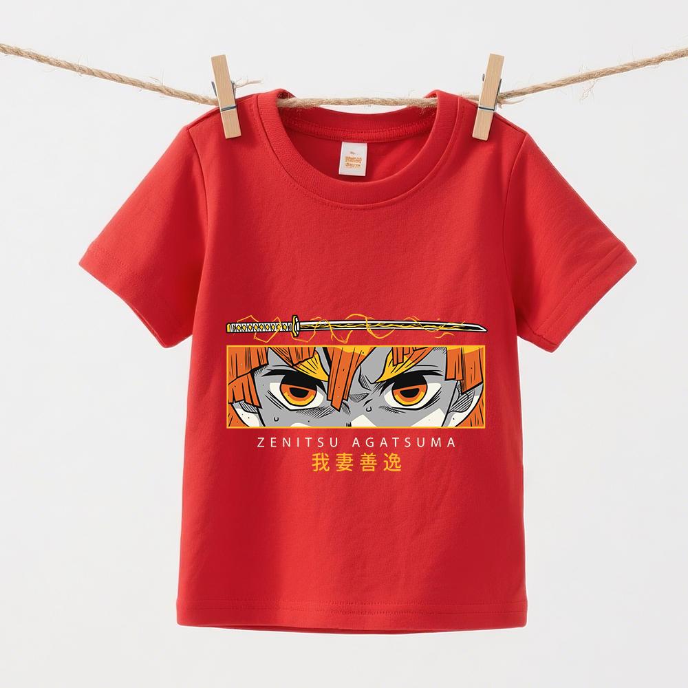 Demon Slayer Zenitsu Anime Print Kids Cotton T Shirt Boys Girls Short Sleeve Clothes Summer Casual Comfortable Top 100