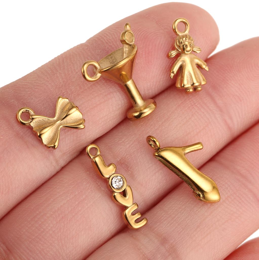 3Pcs Lipstick/Martini Wineglass/Ballet Girl Charm Fashion Stainless Steel Pendant DIY Exquisite Necklace Bracelet Jewelry Making