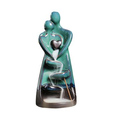 Waterfall Incense Burner Couple Hug Love Statue Model Ceramics Ornament Creative Air Freshener Handicraft Incense Cone Holder for Living Room