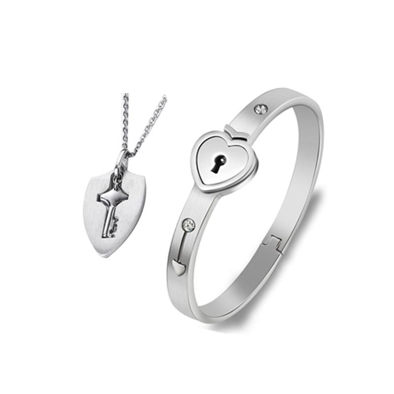 Set di Braccialetti con Lucchetto d'Amore Chiave per Coppia Creativa Transfrontaliera in Acciaio al Titanio