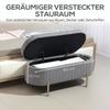 Bench with Flip-Top Lid and Storage Space, Fabric Cover, Wood, Metal, Grey+Gold-colored