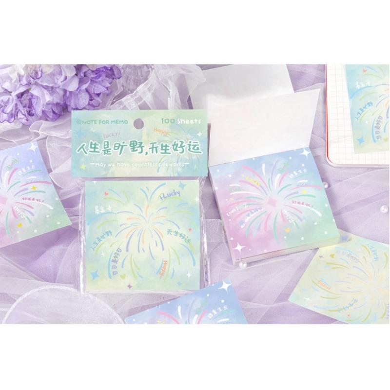 Sheets Cartoon Blessing Text Fireworks Illustration Memo Notepad For Journal Scrapbooking