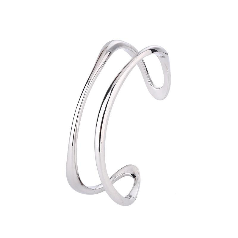 Simple And Fashion Double Layer Bangle with Geometric Irregular Lines 925 Sterling Silver Exquisite Opening Bracelets TYB650