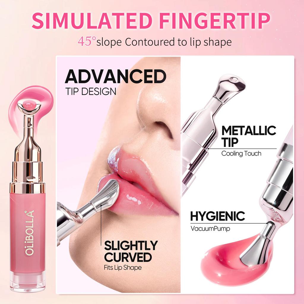 OLIBOLLA Spiegel Lipgloss mit Metall-Applikator, Feuchtigkeitsspendender Lippen-Plumper, Reduziert Lippenfältchen, Lippen-Serum Kosmetik