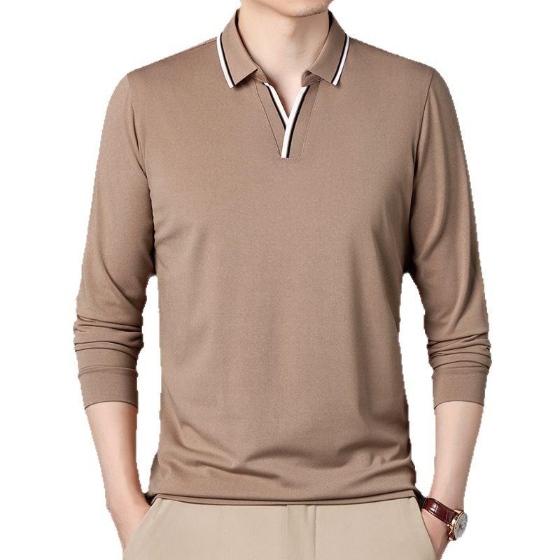 Lapel Long Sleeve T-Shirt Solid Color Thin Medium Men'S Clothes Loose Bottom Polo Shirt