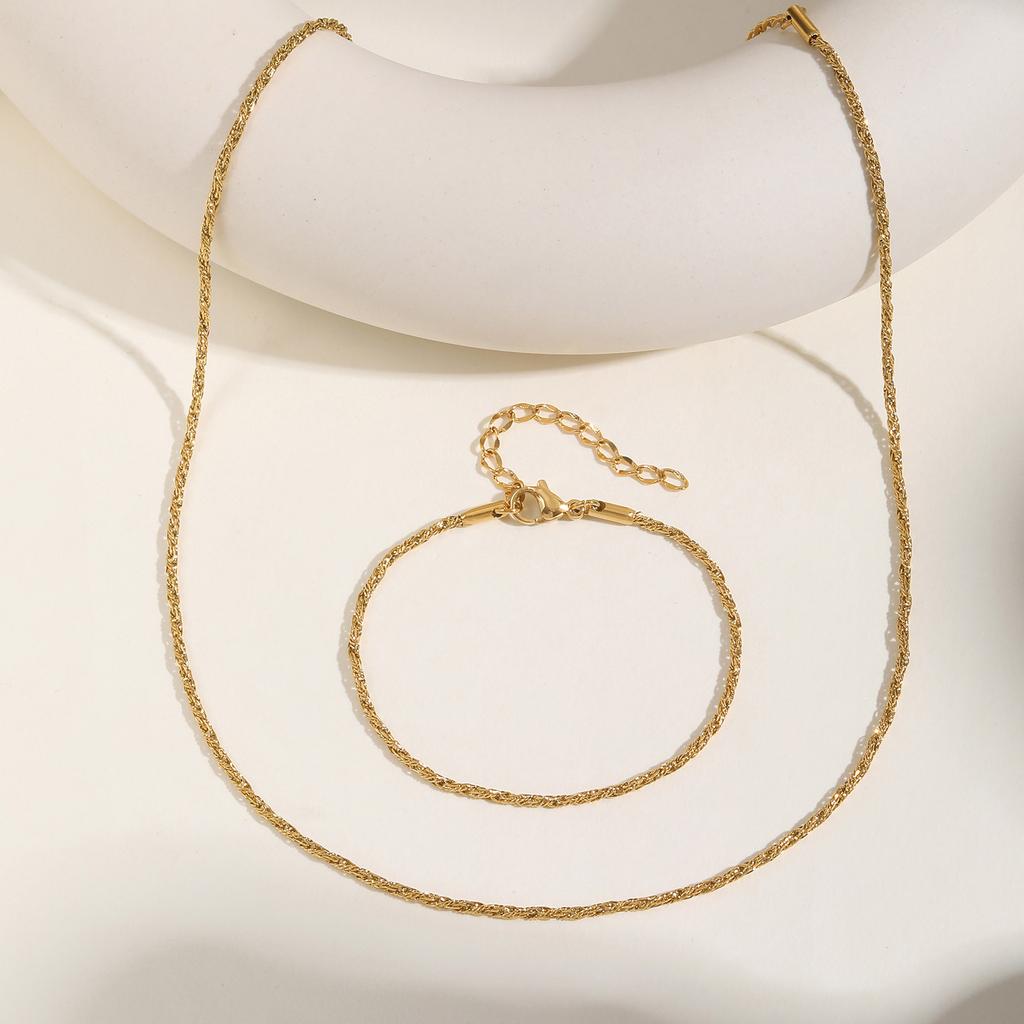 Ladies Stainless Steel Plated 18K Gold Braided Twist Chain Necklace Bracelet Nc-