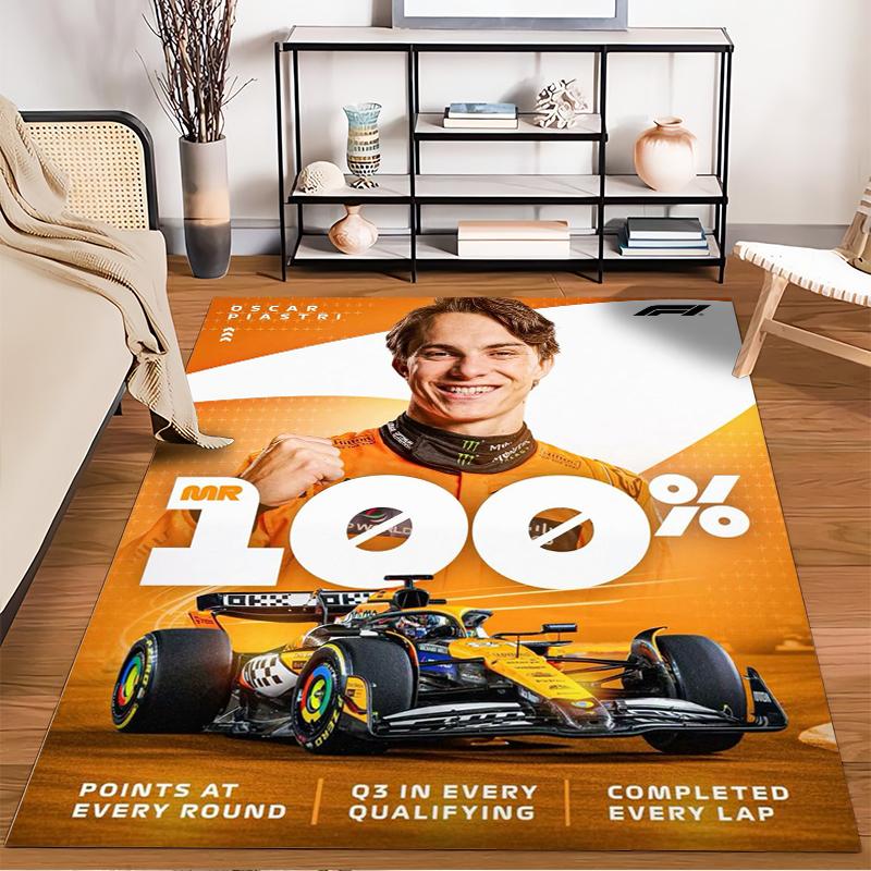 F1 Racing Theme with Driver and Car Design, Non-slip rug suitable for living room and bedroom sofas.