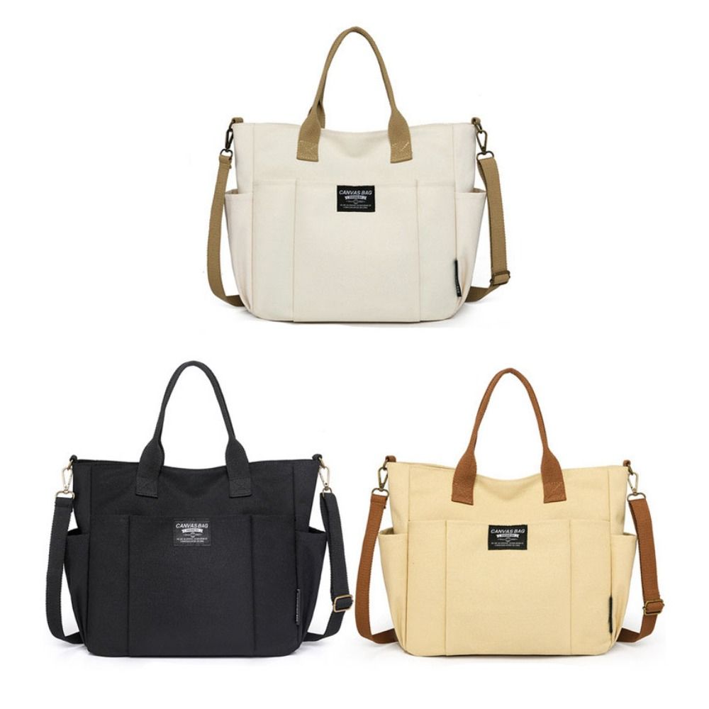 Portable Shopping Bag Casual Mommy Bag Solid Color Canvas Tote Bag  Outdoor