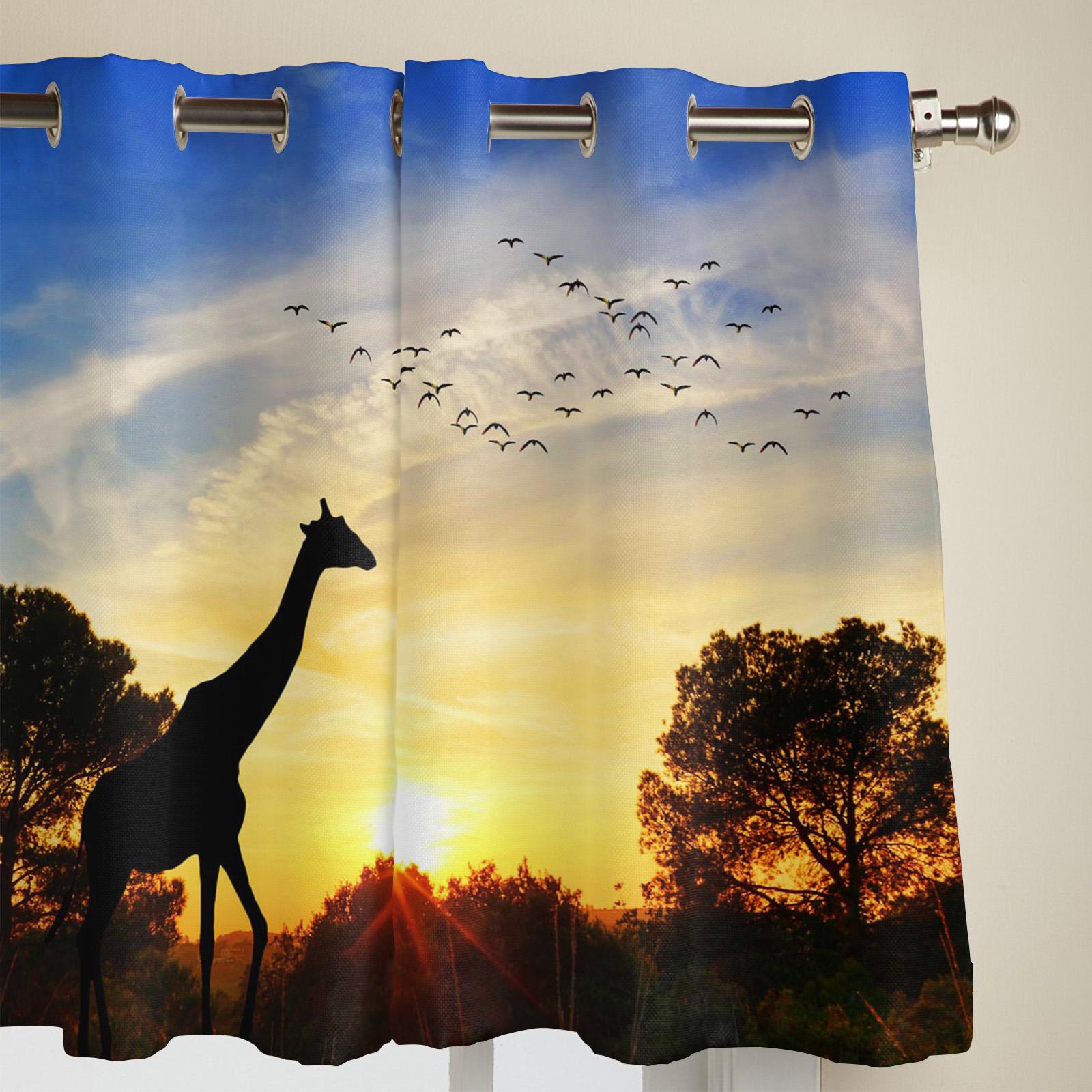 Закат Жираф Пейзаж Шторы на окна Гостиная Спальня Декор для окон Бытовые кухонные шторы — фото 4