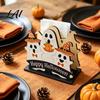 Seasonal Tabletop Ornament Halloween Wooden Napkin Holder Ghost Pumpkin Decorative Tissue Dispenser Kitchen Dining Storage Paper Organizer