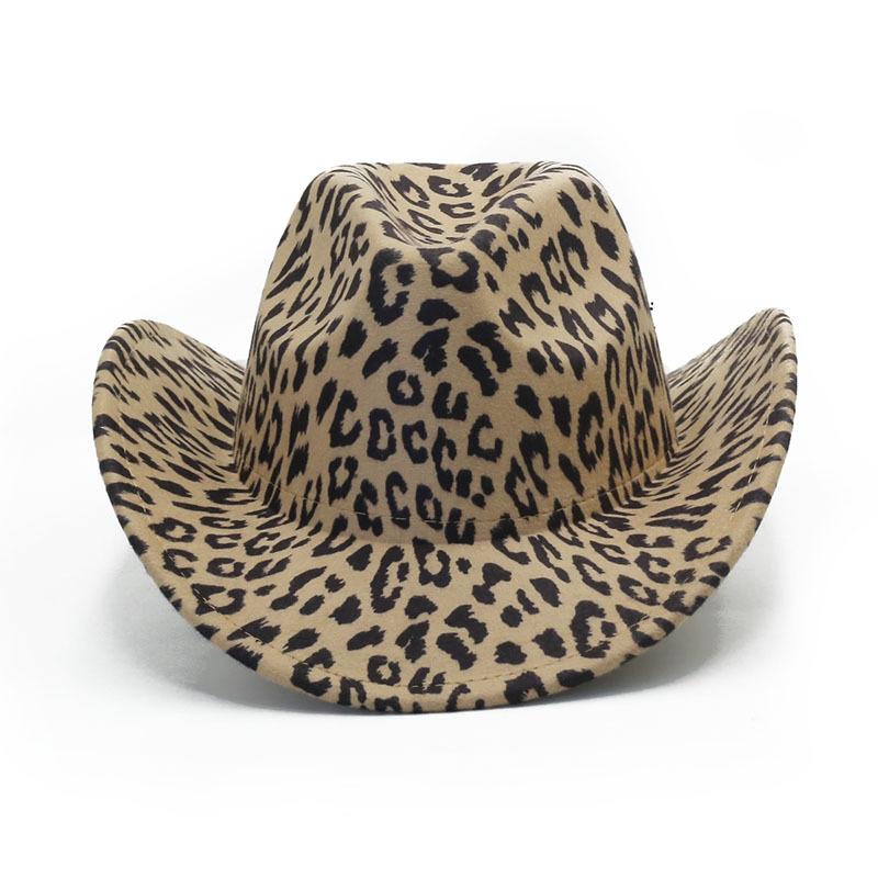 Leopard print felt hat men and women British retro woolen jazz hat European and American street fashion top hat Western denim