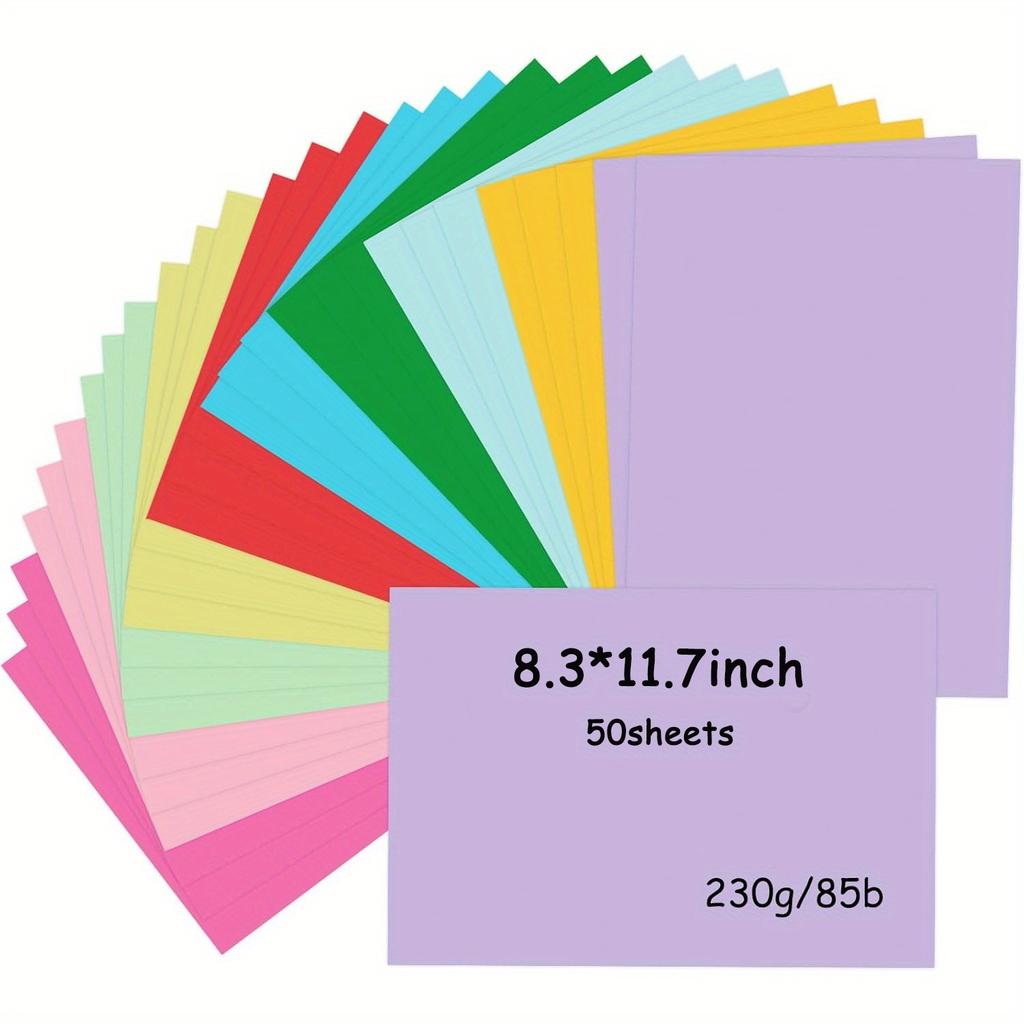 50Sheets Colored Cardstock Paper 8.3 X 11.7inch, 230gsm/85lb Card Stock Paper for Scrapbook, Craft, Menus, Invitations (10 Assorted Colors)