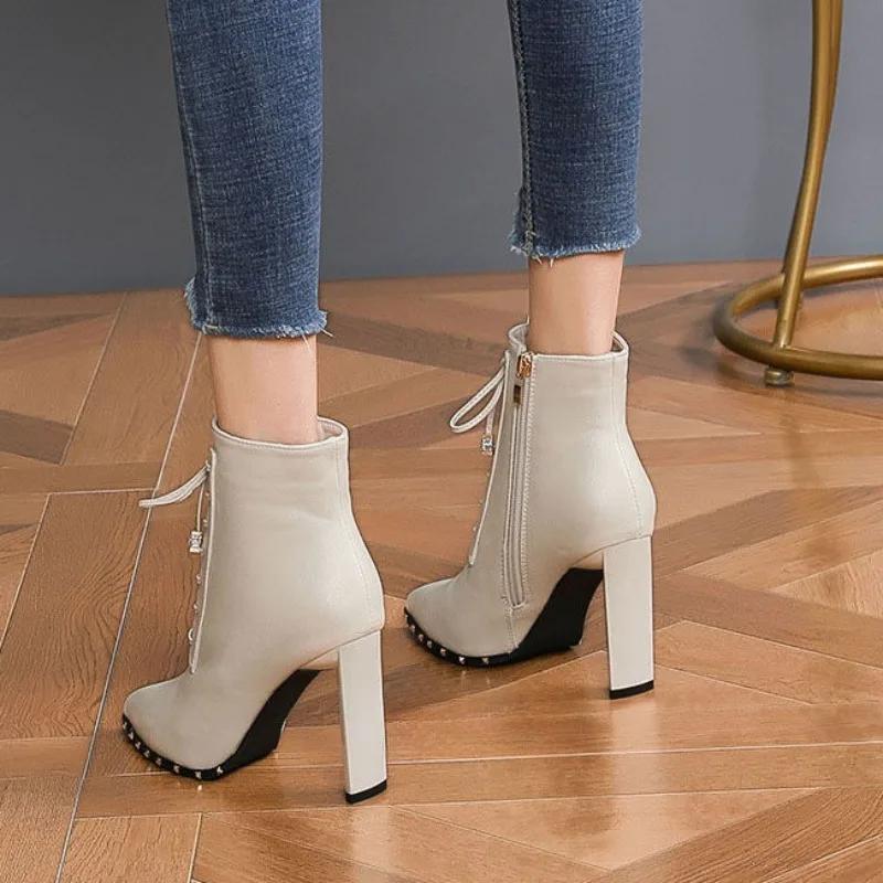 Women's Ankle Boots Sexy Studded Very High Heels Booties Heeled Hot Winter 2024 On Promotion Designer Luxury Female Short Shoes