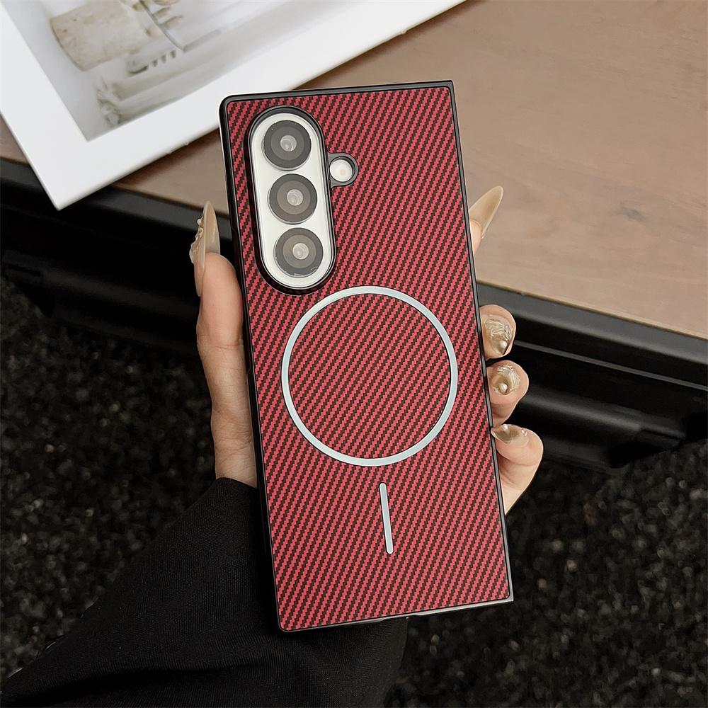 For Samsung Galaxy Z Fold 7 Case Hard PU Carbon Fiber Magnetic Wireless Charging Protective for Z Fold 7 6 5 4 3 Back Cover