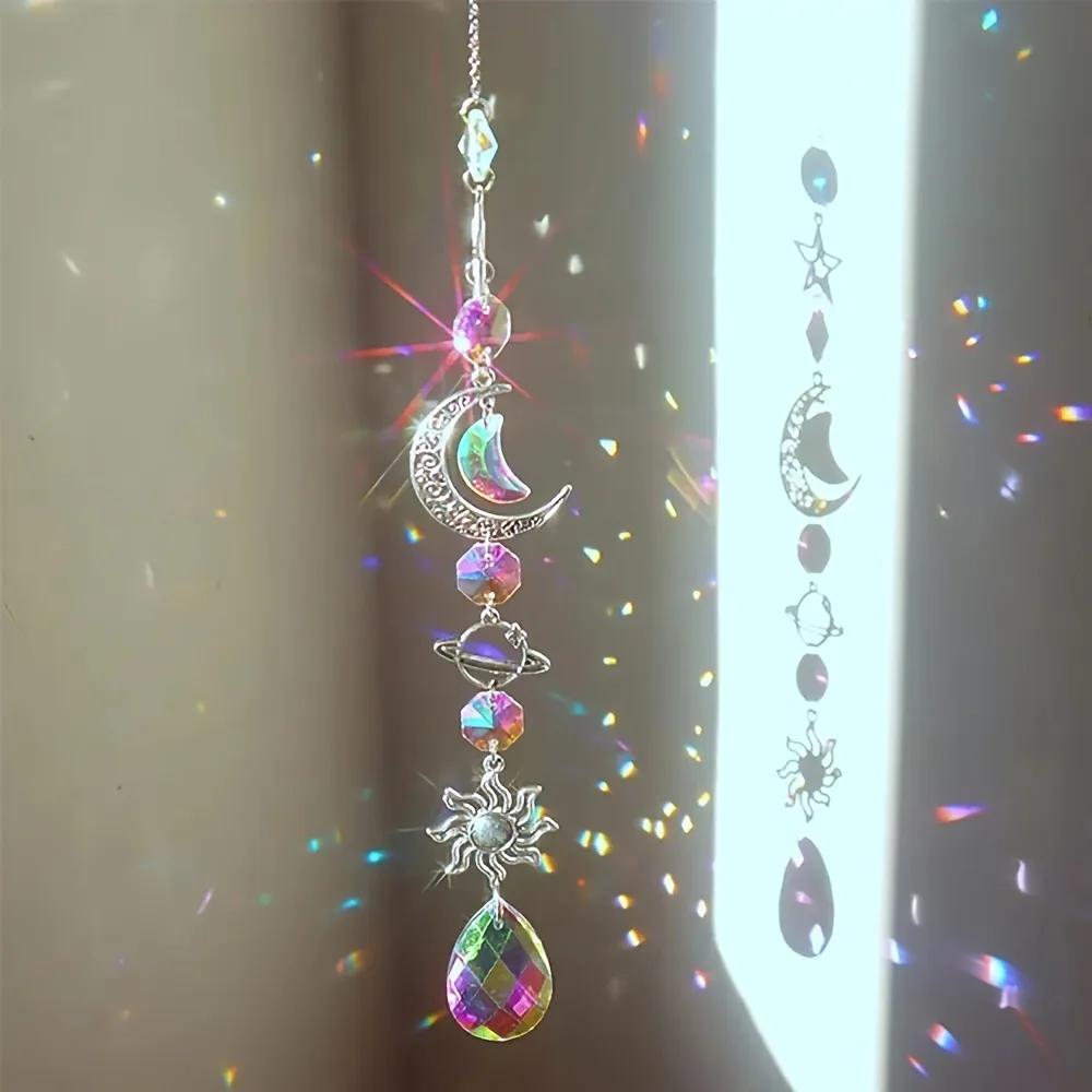 Crystal Sun Catcher Moon Star Sun Window Prism Hanging Ornament Rainbow Maker Garden Home Decor