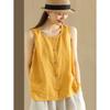 Cotton and Linen Sleeveless T-shirt Summer Simple Button Decoration Vest Loose Vest T-shirt Pullover