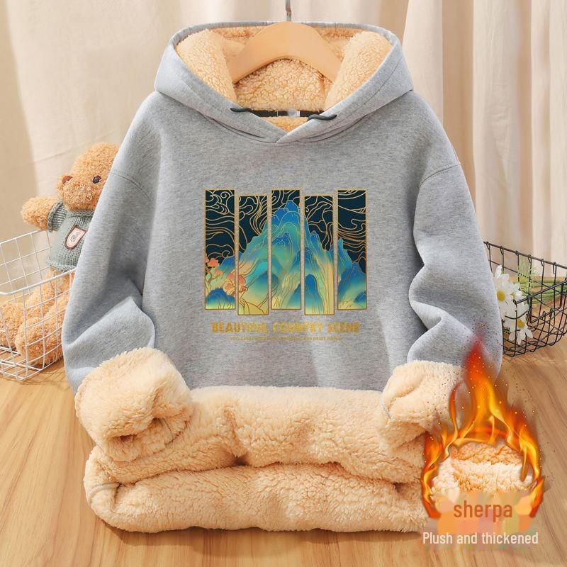 National Trend Men's Velvet Hooded Sweatshirt - Thickened, Warm Lambskin Jacket for Fall/Winter 2022, Youthful and Stylish.