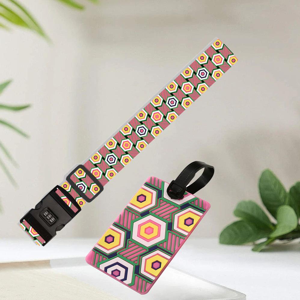 Secure Travel Luggage Straps 2pcs Set 1pc Strap 1pc Boarding Pass Multi Sided Colored One Character with Buckle Code Lock