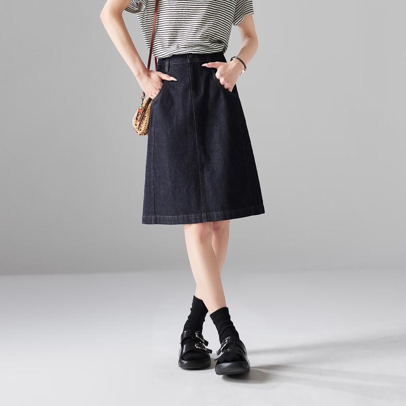 SOFSIL Retro High-Waist Denim Midi Skirt 28/L темно-синий
