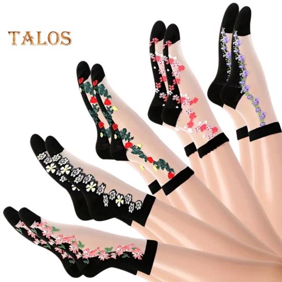 

5 пар женских прозрачных носков с цветочным принтом, летние тонкие прозрачные сетчатые носки до щиколотки, повседневные дышащие носки длиной до щиколотки 5pcs разноцветный