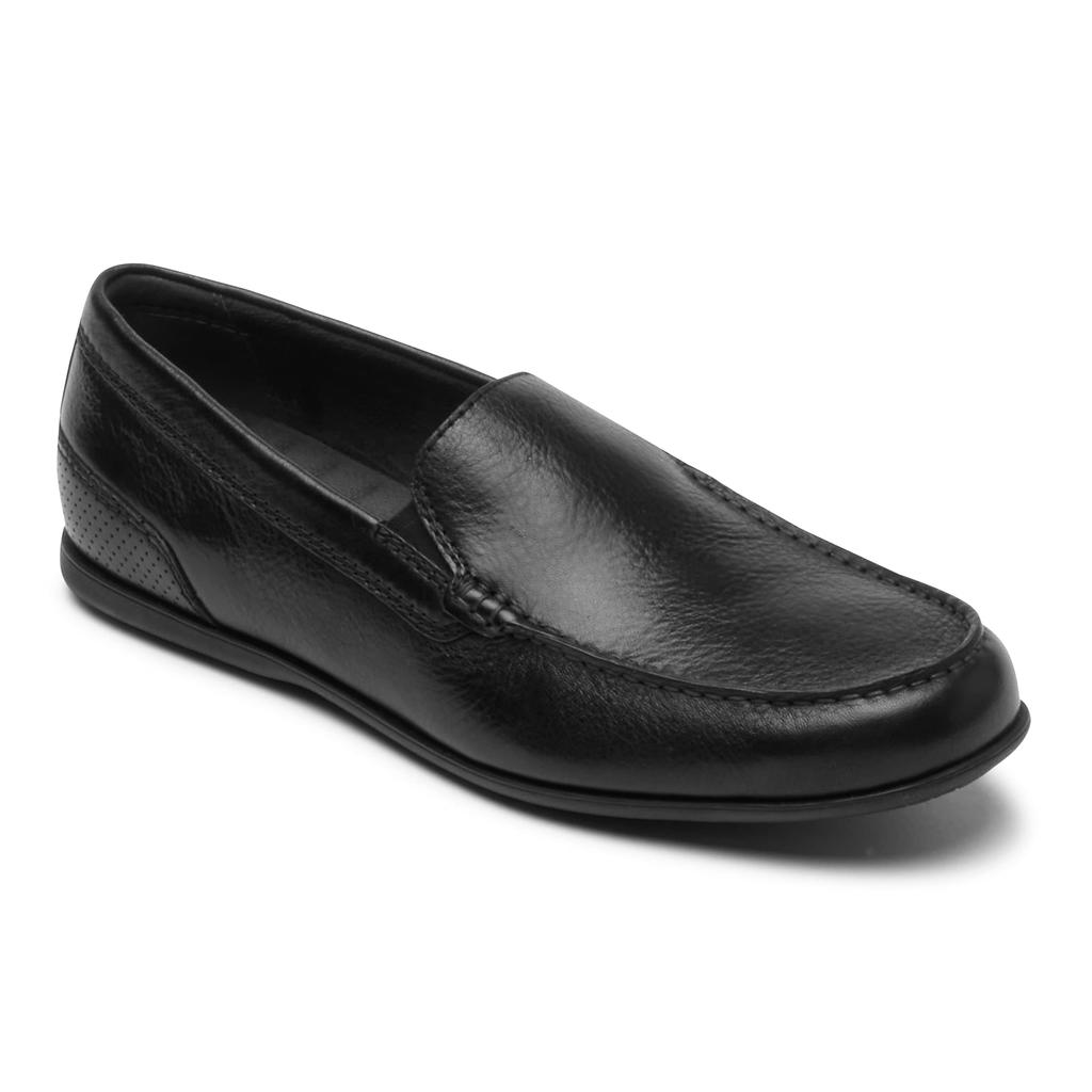 Rockport Malcolm Deck Size Wide Slip-On Shoes, Men's, Black, 26.5cm