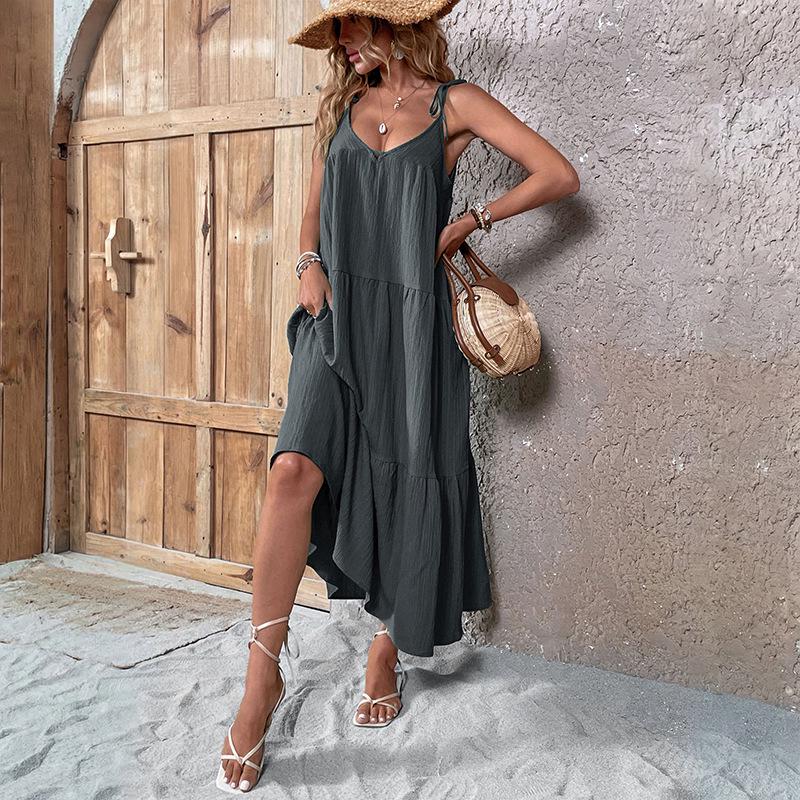 2026 Summer Women s Elegant Sleeveless Mid-Length Dress - Fresh & Sweet Style L темно-серого