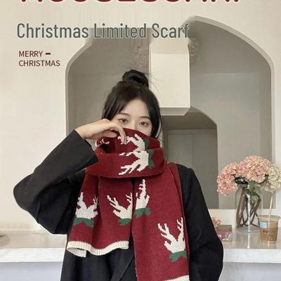 Niedlicher Damen-Strickschal im koreanischen Stil mit Rentier-Motiv: Weicher, vielseitiger Nackenwärmer für Herbst und Winter