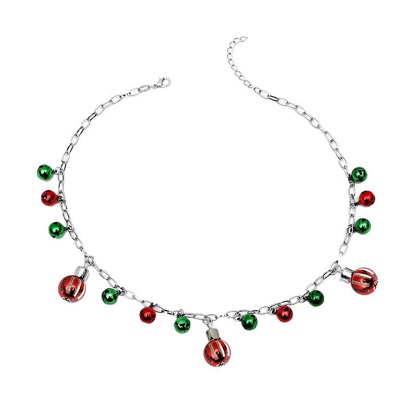 European Retro Christmas Necklace & Colorful Bell Bracelet Set - Festive Jewelry Gift for Women