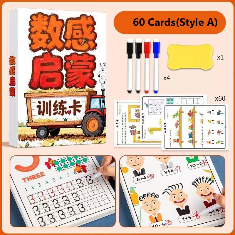 30 Cards Math Counting Flash Cards Set, Number Tracing & Arithmetic Learning Kit with Writing Pens, Preschool Educational Toy