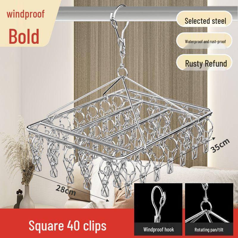 Wielofunkcyjny wieszak ze stali nierdzewnej do suszenia skarpet z klipsami - Idealny do użytku dla niemowląt, dzieci, w akademikach i na straganach ulicznych