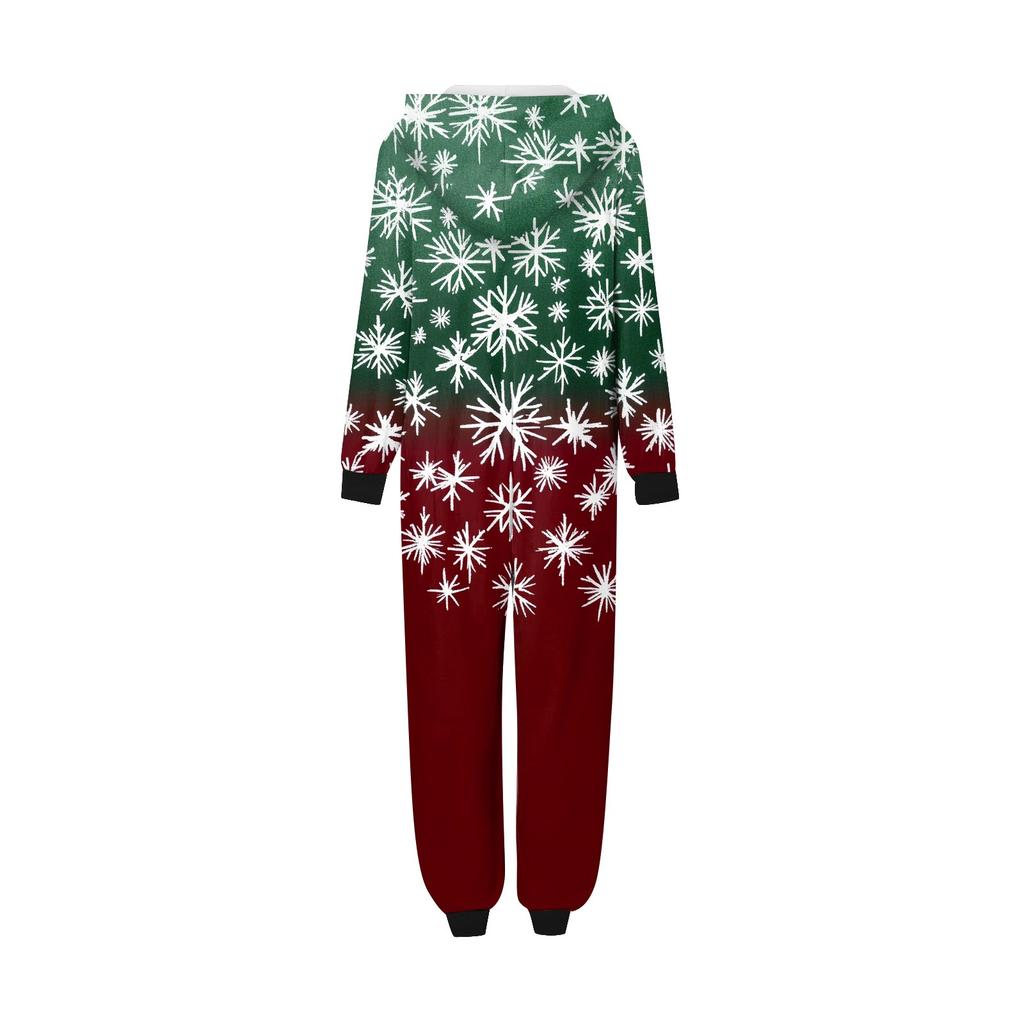 Fashion Print Parent-Child Outfit Hooded Zipper One-Piece Fashionable Home Suit Set