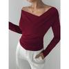 Women's One Off Shoulder Long Sleeve Tops Ruched Asymmetrical Neck Slim Fit Y2K Shirt
