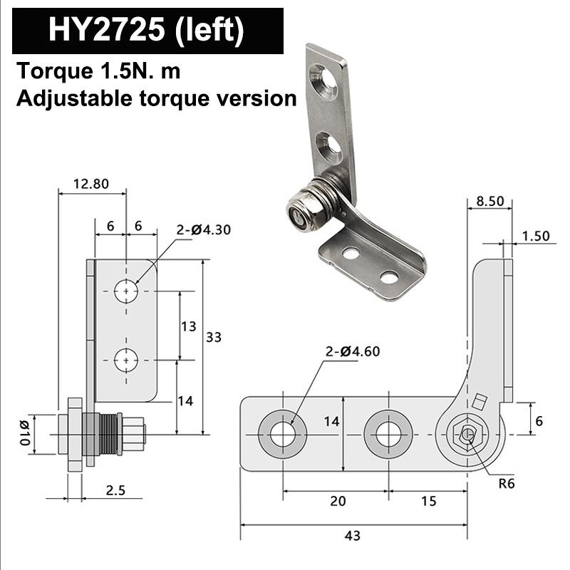 304 Stainless Steel Adjustable Torque Hinge, Industrial Free-Stop Pivot Hinge for Any-Angle Positioning on Equipment 1Piece