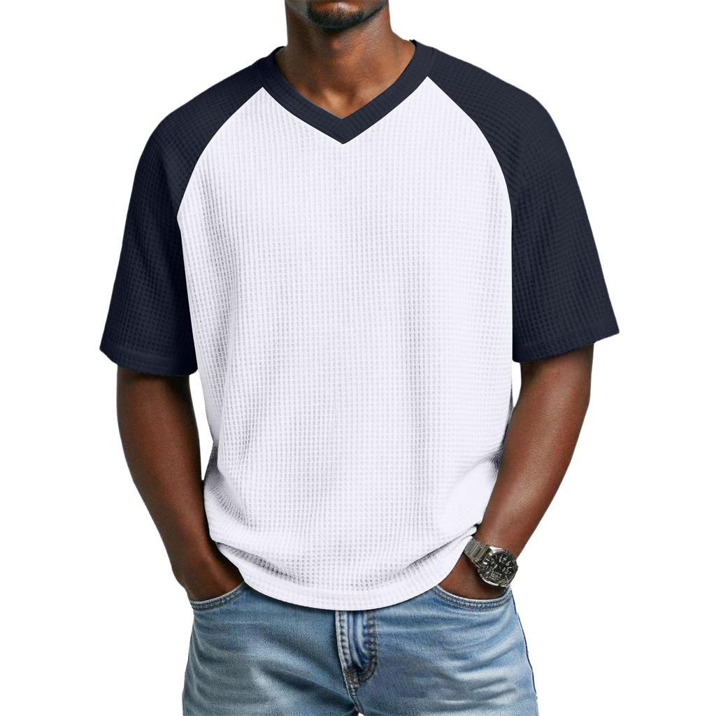 Men's Casual V-Neck Raglan Short-Sleeve Top