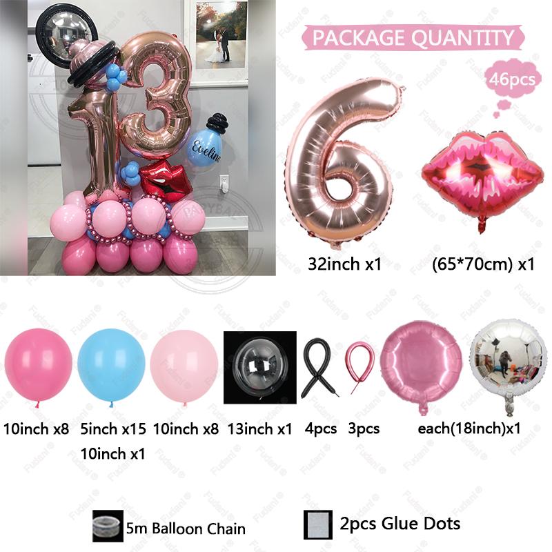 Hot Pink Rose Gold Balloon with 32inch Number Red Lipstick Foil Balloon for Valentine's Day Girl Wedding Birthday Decoration