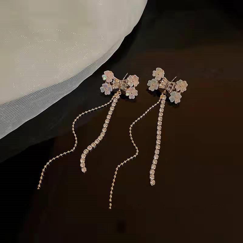 925 Silver Bow Earrings with Long Tassel - 2022 Trendy Korean Style Ear Studs Electroplated