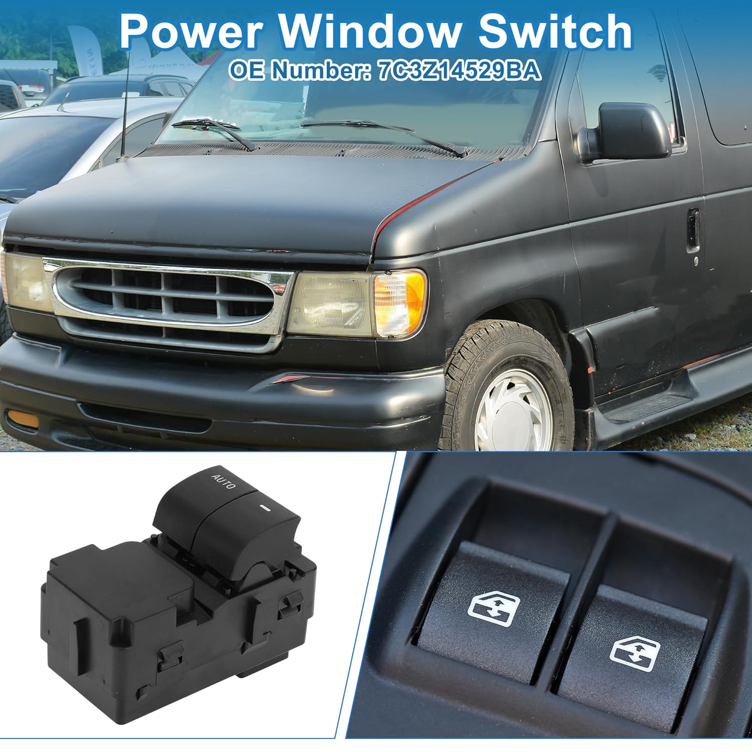 

1 AUTO Power Window Switch No.7C3Z14529BA Front Left Driver Side Window Control Switch for Ford E-150 E-250 E-350 2009-2019 Black