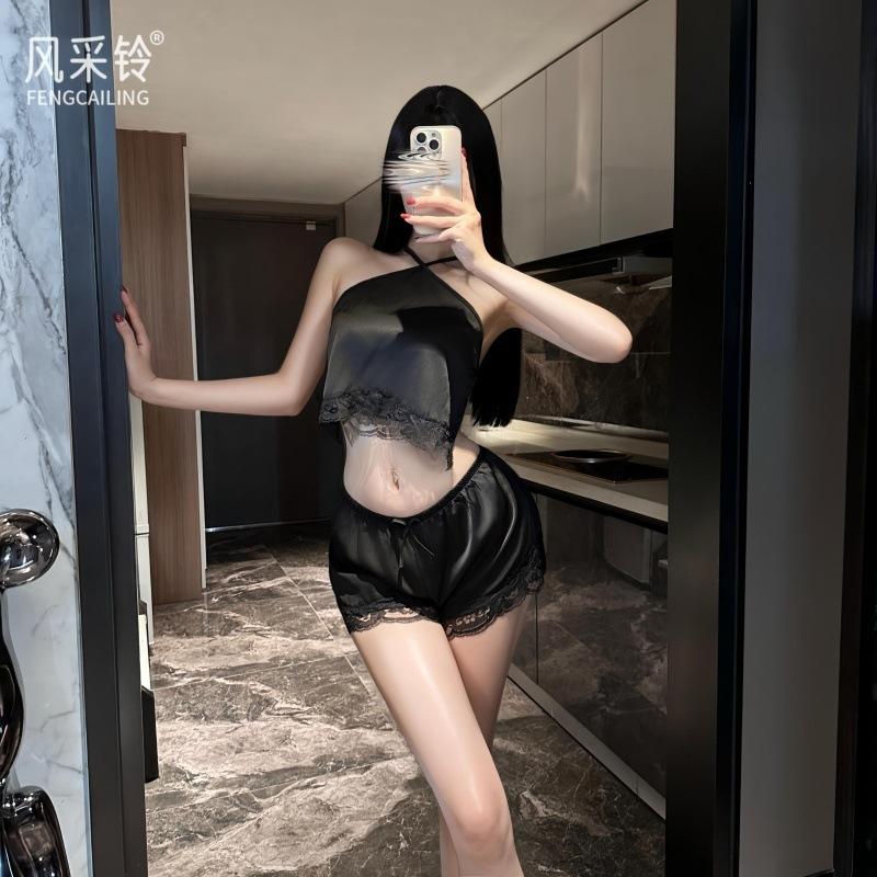 Pajamas Ladies Sexy Underwear Imitation Silk Suspender Pajamas Two-piece Sex Pajamas