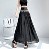 Summer Women Solid Linen Bohemian Ornaments Elastic Long Maxi Holiday Beach Skirt For Girl