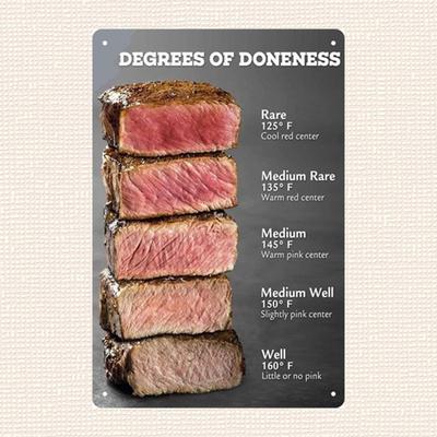 Frameless Metal Sheet Painting Room Decor Retro Meat Cooking Doneness Guide Metal Tin Sign Iron Wall Art for Home Cafe Ba